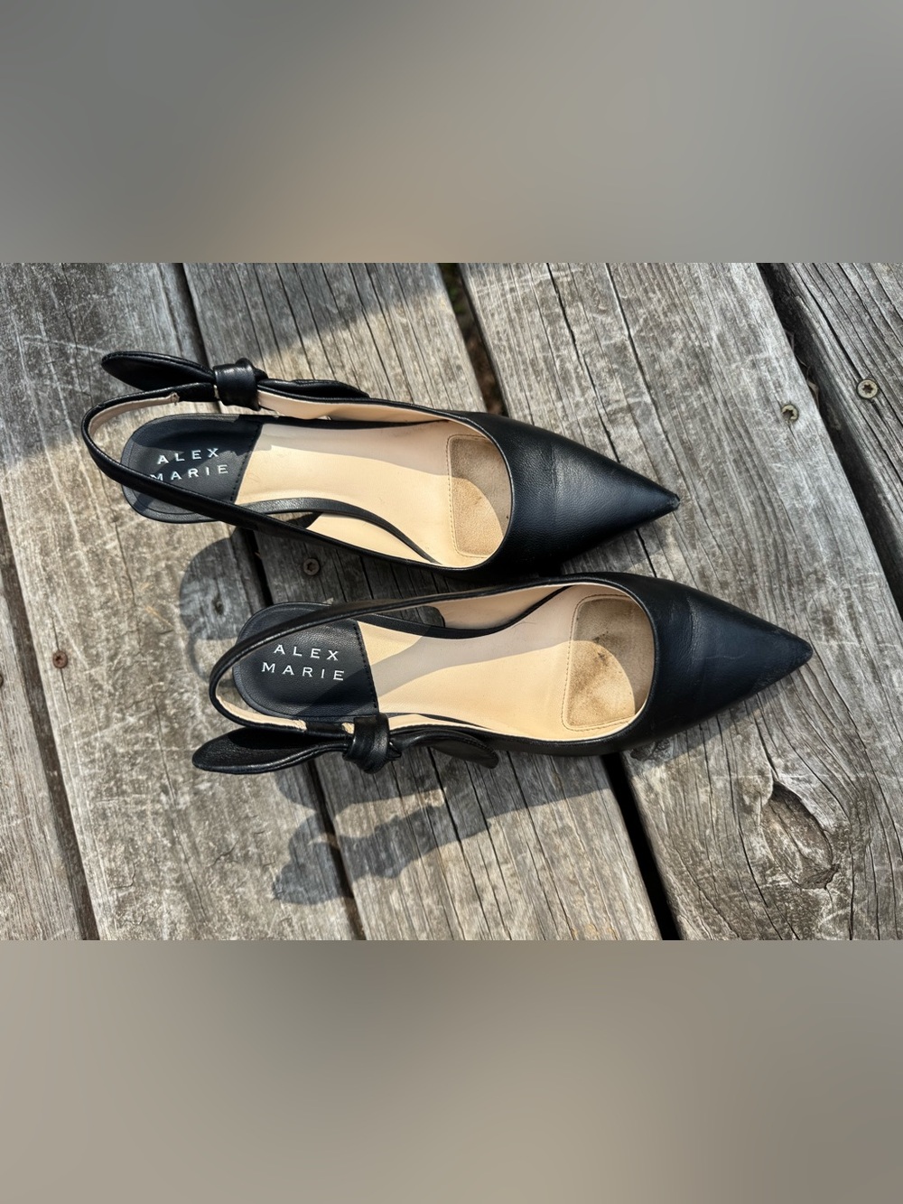 Alex Marie Black Pointed-Toe Slingback Pumps with Bow Accent